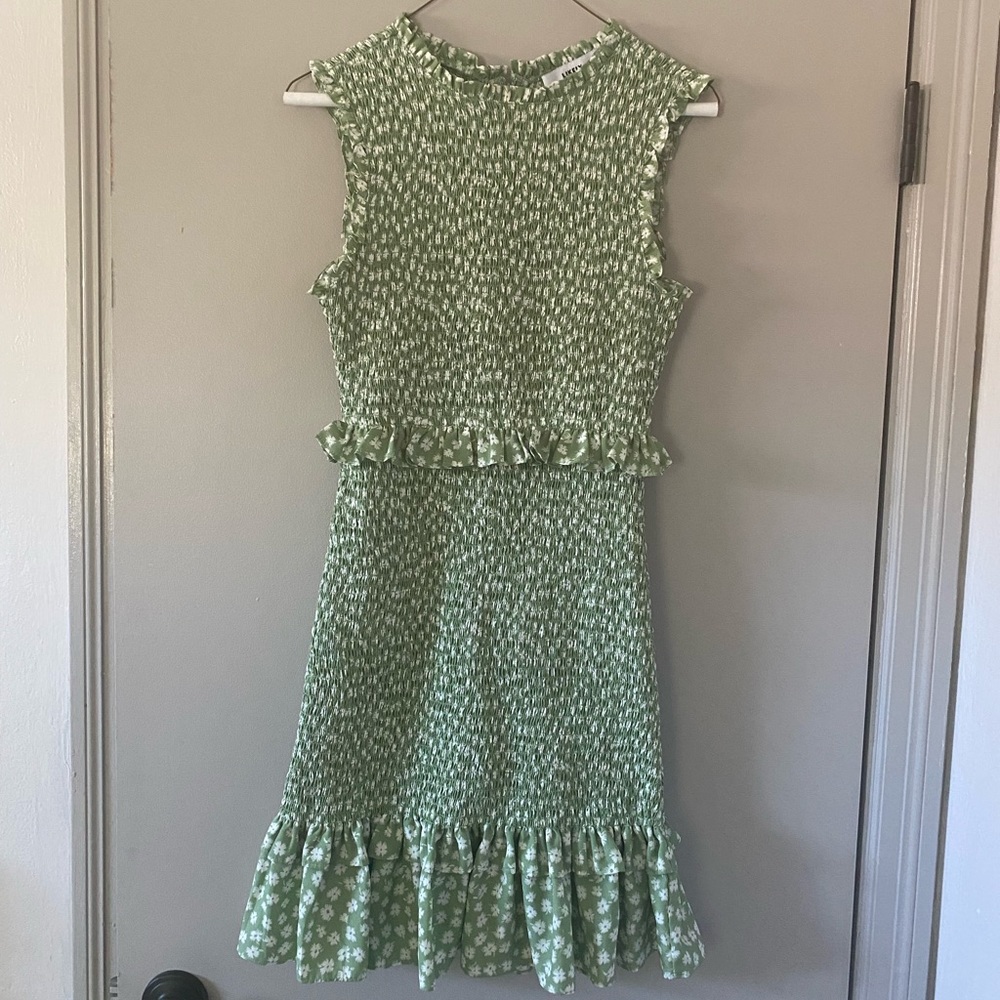 Green Floral Ruffle Dress